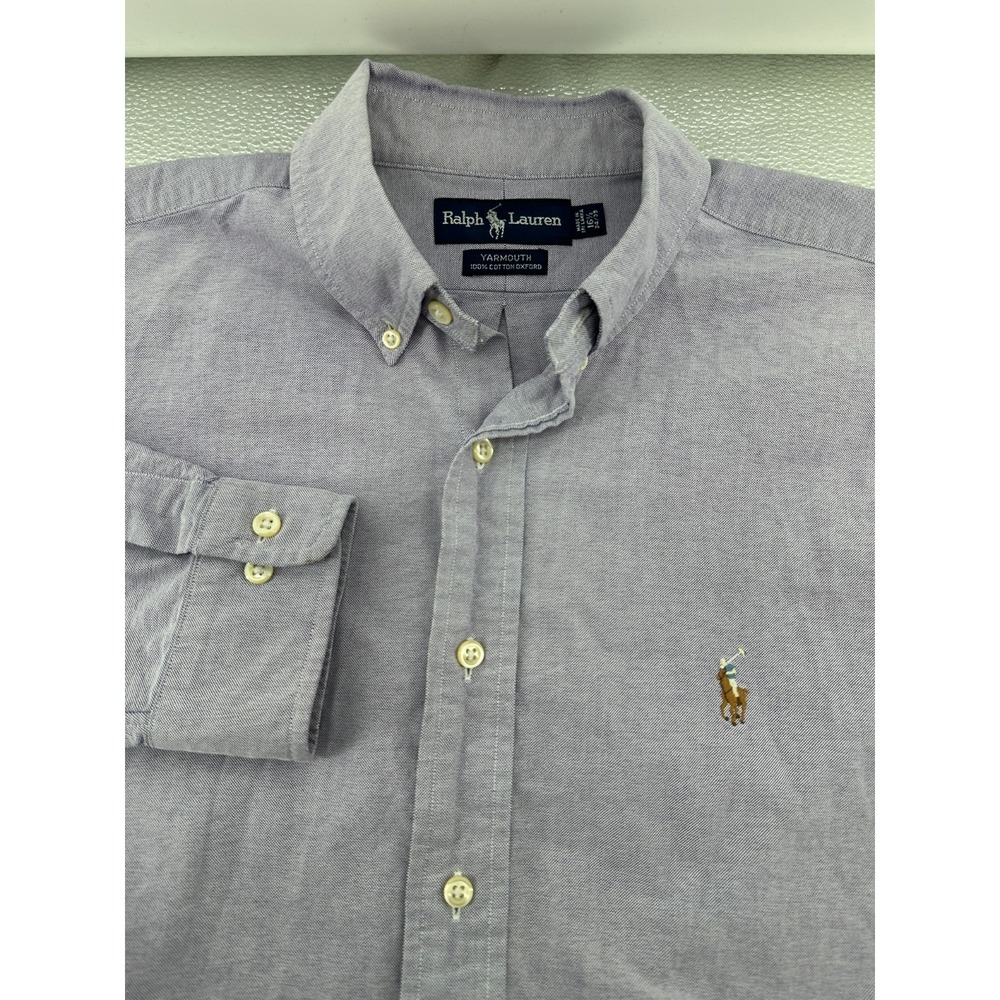 Ralph Lauren Yarmouth Oxford Button‎ Down Shirt Purple Large 16 1/2  Flesh Pony - Picture 2 of 6